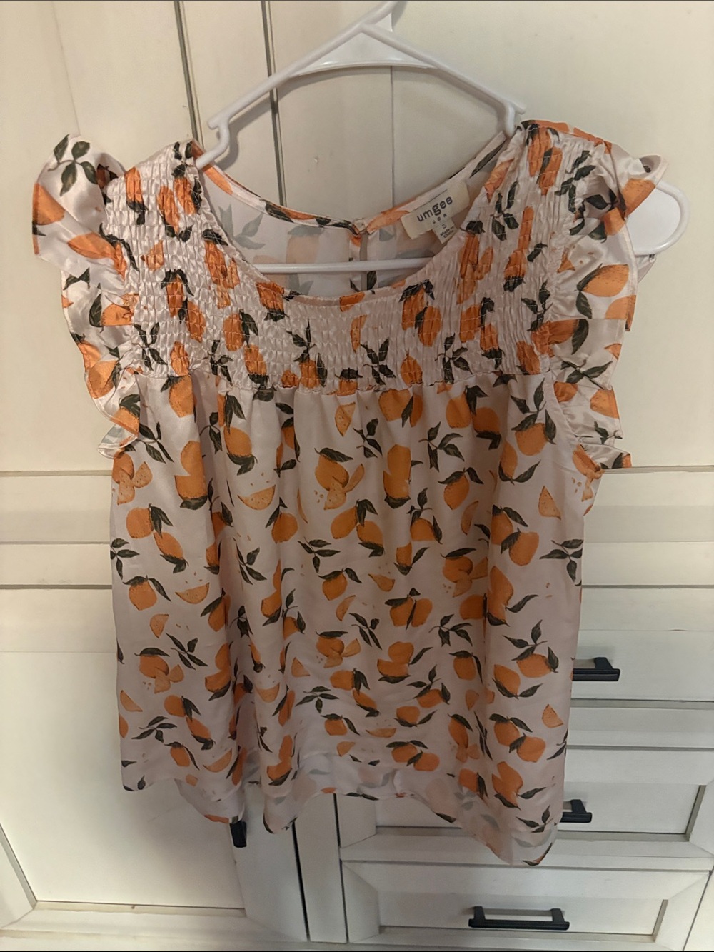 Umgee White Lemon-Print Smocked Ruffle Sleeve Top